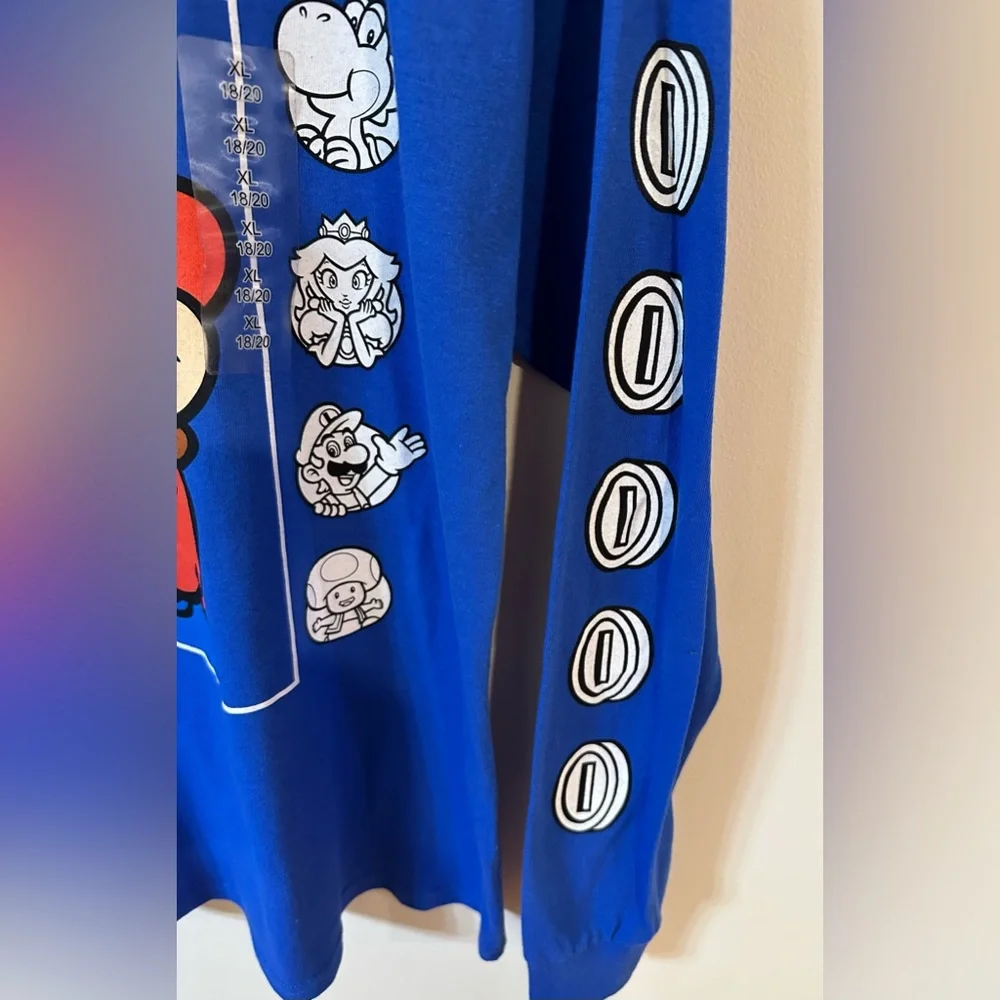 Super Mario Boys Blue Long Sleeve Tshirt NWT Size XL